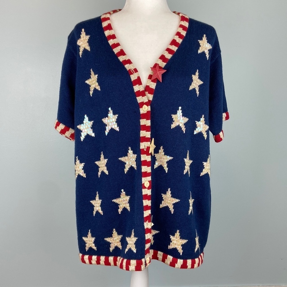 The Quacker Factory Button Down Knit Sweater Amer… - image 3